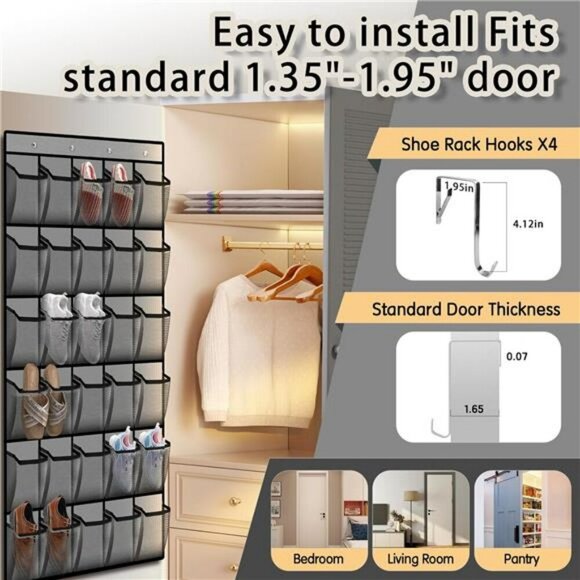 Over Door Shoe Organizer 30 Pocket Hanging Closet Storage Rack Space Saver - Picture 6 of 7